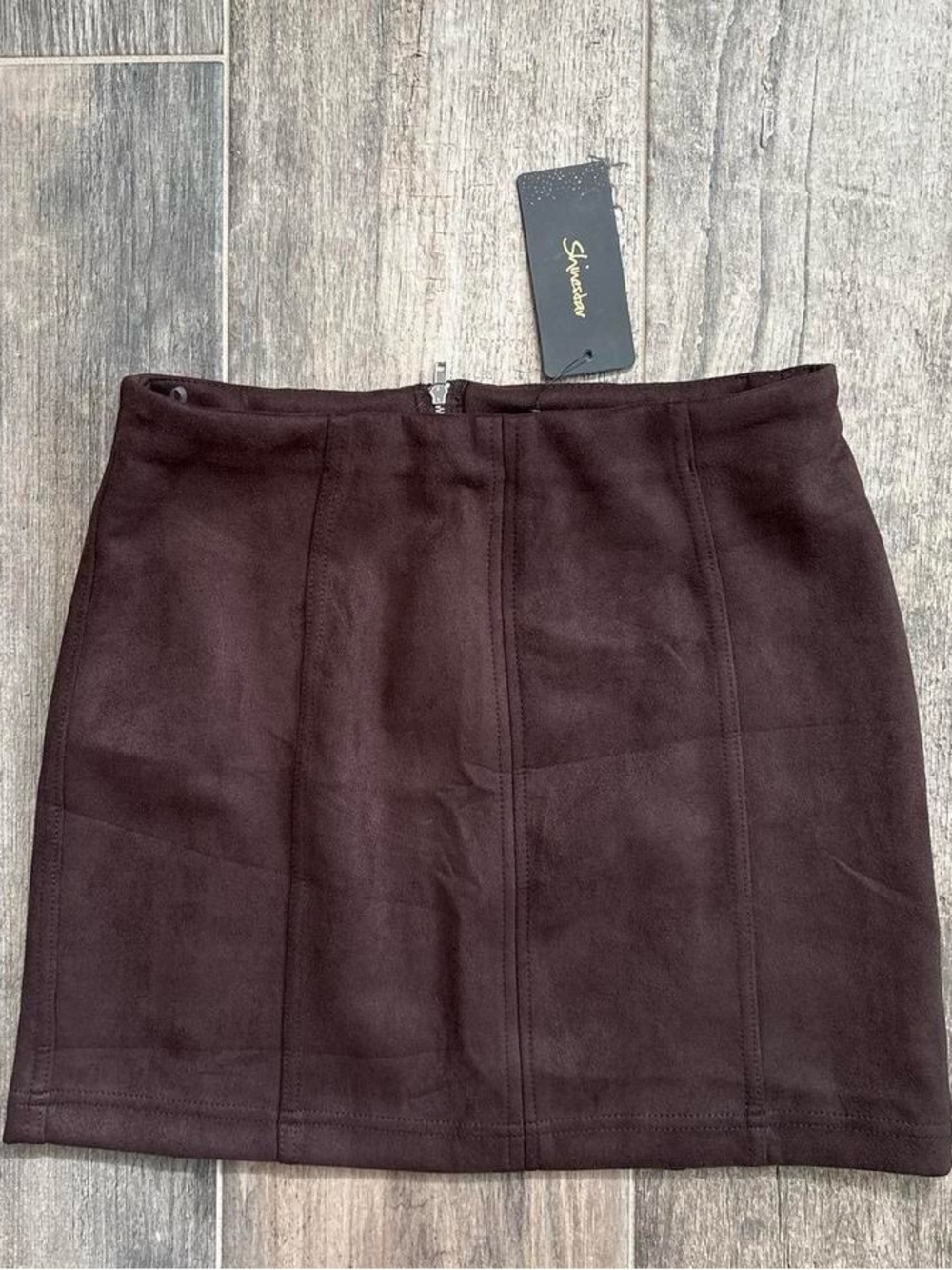 Shinestar Chocolate Brown Suede-Look Mini Skirt